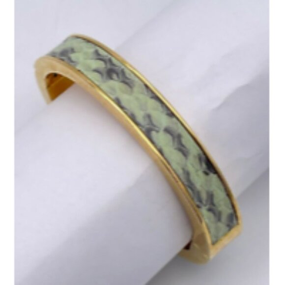 J. Crew Women's Bangle Hinge Bracelet Green Enamel Inlay Gold Tone Metal - Picture 5 of 5